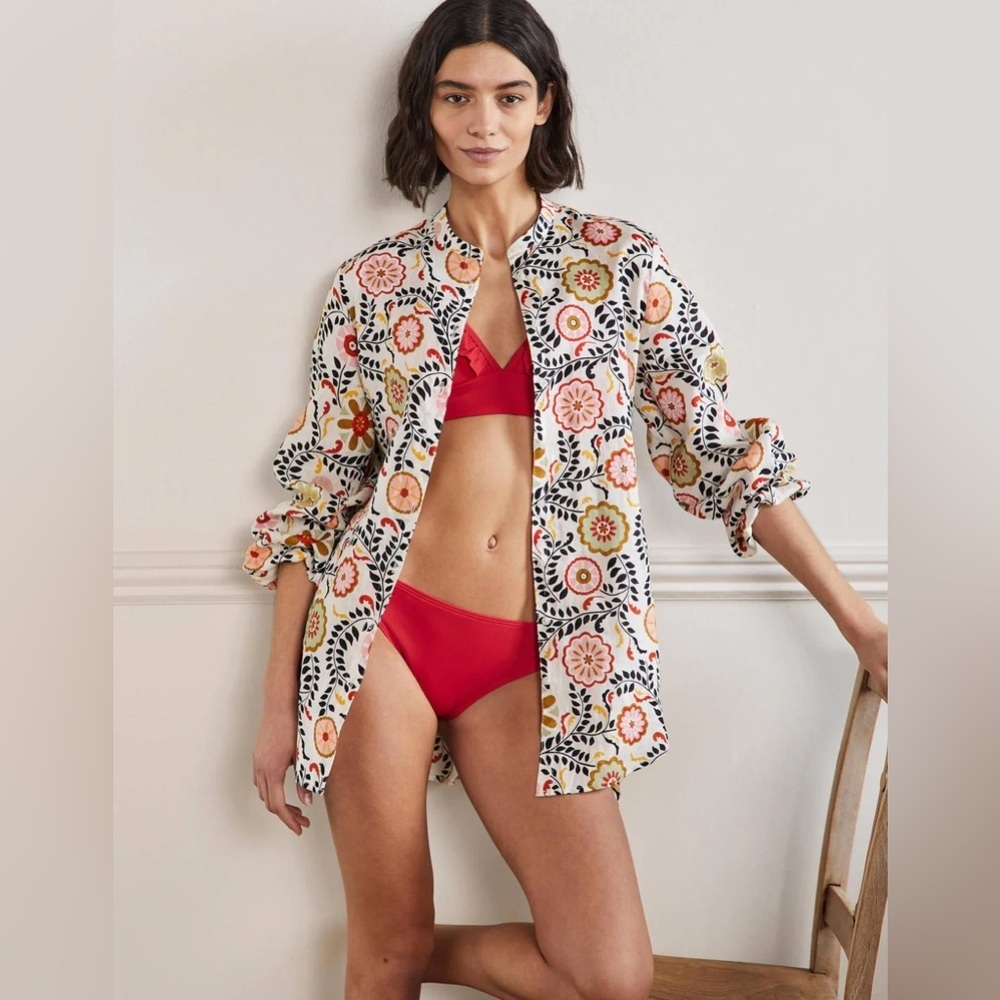 Boden Rosie Tunic Beach Shirt Opulent Garden Floral 100% Linen Size 12P l